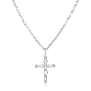 New Sterling Silver Twist Crucifix & 22" Curb Chain Necklace