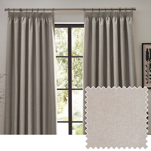 Furn. Dawn Textured Ready Made Pencil Pleat Blackout Curtains Linen