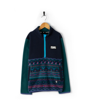 Treehouse Block Kids 1/4 Neck Fleece in Green/Blue