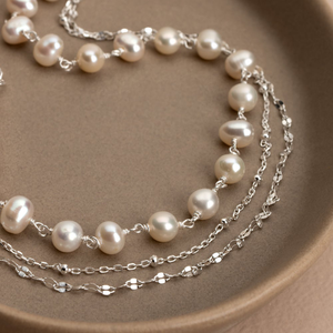 Signature Silver Freshwater Pearl Double Strand Chain Anklet