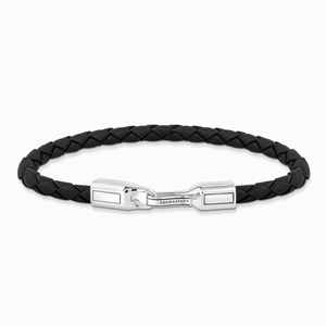 Rebel Silver Black Leather Bracelet