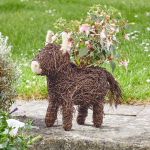 Highland Rattan Planter with Horns - Rustic Indoor & Outdoor Planter, Pre-Lined for Easy Planting