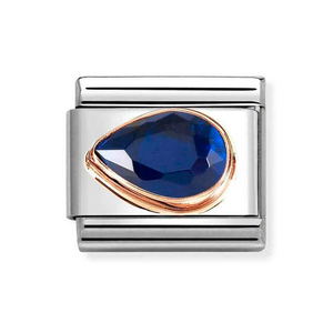 Classic Rose Gold Blue Faceted Left Drop Charm