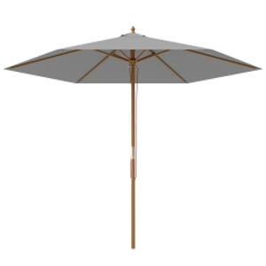 Outsunny 2.5m Wood Garden Parasol Sun Shade Patio Outdoor Wooden Umbrella Canopy, Table Market Umbrella with Vent, 38mm Pole, Rope Pulley Mechanism, Light Grey