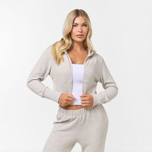 Cropped Knit Hoodie | Oat Marl