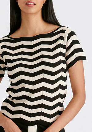 Boat Neck Knit Top in Zigzag Pattern