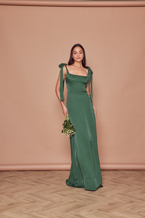 Allegra Satin Tie Shoulder Bridesmaid Dress - Emerald Green
