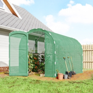 Outsunny 3 x 2 x 2m Polytunnel Greenhouse with Hinged Door, Walk-in Grow House Tent with PE Cover and Galvanised Steel Frame, Green