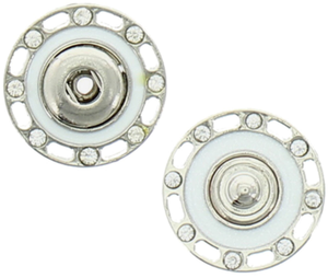 Bouton pression strass - Argent et blanc