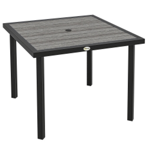 Outsunny Square Garden Dining Table with Parasol Hole, Slatted Top, Metal Frame, 86 x 86 x 71 cm, Light Grey
