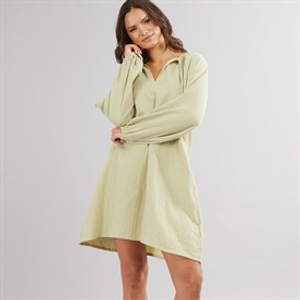 Onfire Womens Cheesecloth Tie Neck Tunic Dress Khaki
