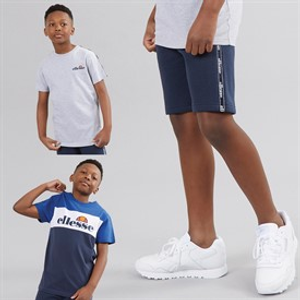 Ellesse Junior Boys Wyatt Three Pack Taped T-Shirts And Shorts Set Navy/Blue/Grey