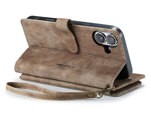CaseMe Synthetic Leather Wallet Case with Zipper Pocket for iPhone 16 - Desert Taupe