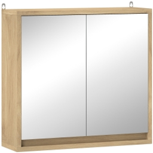 HOMCOM Armario de Baño con Espejo con 2 Puertas y Balda Ajustable Mueble Colgante de Estilo Moderno 48x14,5x45cm Natural