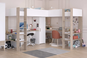 Parisot Alexandra L Shaped High Sleeper Bed with Desk & Storage White & Oak