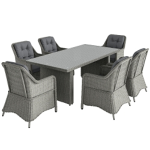 Outsunny 6 Seater Rattan Garden Dining Set with Cushions, Aluminium Outdoor Patio Furniture Set for Garden Gatherings & Outdoor Dining, Mixed Grey
