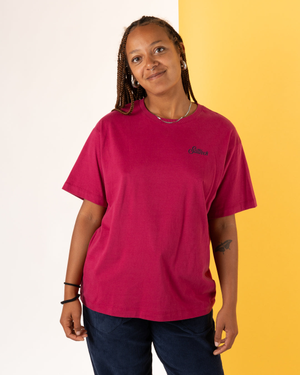 Trader Floral Womens Oversized Short Sleeve T-Shirt in Dark Pink