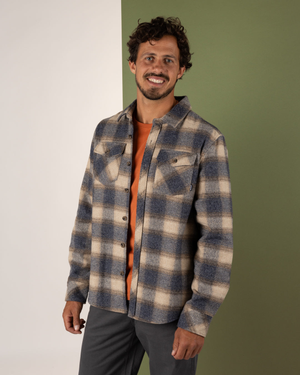 Wilfred Mens Check Flannel Shirt in Cream/Grey