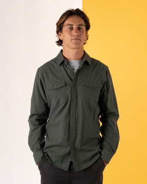 Miles Mens Flannel Shirt in Green/Navy Check