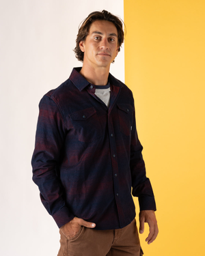 Linus Mens Corduroy Shirt in Blue/Burgundy