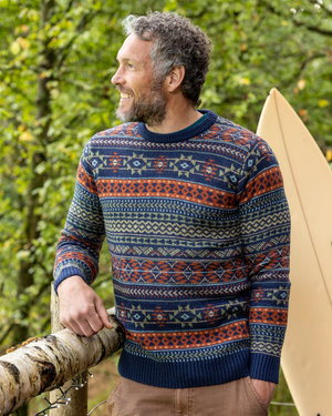 Treehouse Knit Mens Patterned Jumper in Blue