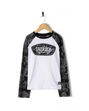 Digi Camo Raglan Kids Long Sleeve T-Shirt in White/Black