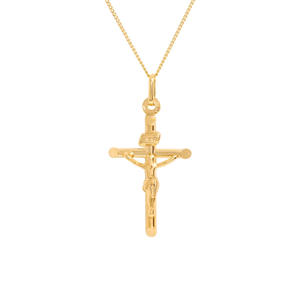 New 9ct Yellow Gold Crucifix Pendant & 18" Necklace