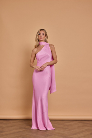 Cressida Satin Asymmetric Dress - Orchid Pink