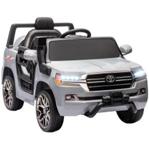 AIYAPLAY Coche Eléctrico para Niños de +3 Años Toyota LAND CRUISER con Batería 12V Mando a Distancia y Música MP3 Gris