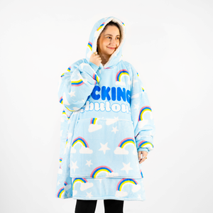 Stay Cosy 'F*cking Fabulous' Rainbow Sky Blue Oversized Blanket Hoodie - Universal Fit