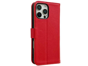 Premium Leather Wallet Case for Apple iPhone 16 Pro - Red