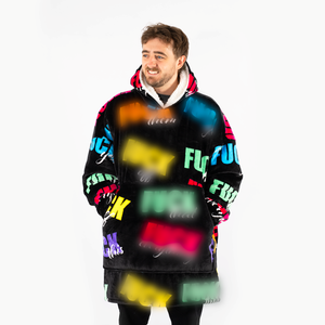Stay Cosy Multi “F*cks“ Black Oversized Blanket Hoodie - Universal Fit
