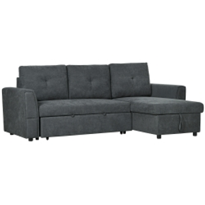 HOMCOM 3 Seater Sofa Bed, Pull Out Sofa Bed with Storage for Living Room, Dark Grey