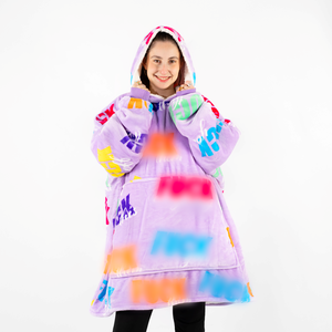 Stay Cosy Multi "F*cks" Lilac Oversized Blanket Hoodie - Universal Fit