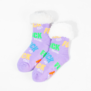 Stay Cosy 'F*ck Off' Lilac Fluffy Winter Socks