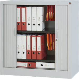 Viking Realspace Tambour Cupboard Metal, Plastic 1 Shelf Lockable 1,000 x 450 x 1,000 mm Grey