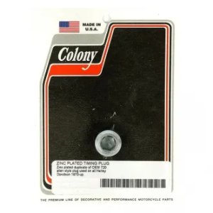 Colony Timing Plug, OEM Allen in Zinc Finish For 1970-1999 B.T. Style Allenhead, 5/8-18 Thread For 1938-1999 B.T. (Excluding TC), 1952-2003 XL, 1938-1973 45 Inch SV Models (9403-1-Z)