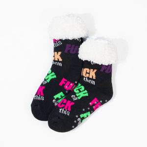 Stay Cosy “F*ck“ Black Fluffy Winter Socks – Non Slip
