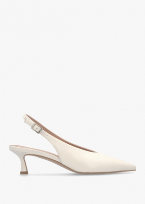 Siamma Cream Leather Kitten Heel Sling Backs