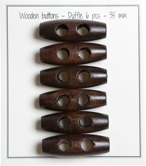 Set de 6 boutons buchette bois marron foncé 35 mm