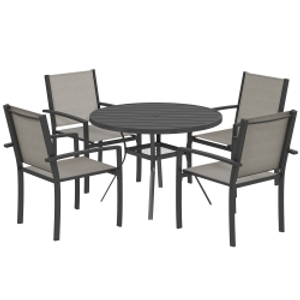 Outsunny 5 Piece Garden Furniture Set, Garden Dining Set with Round Table and 4 Stackable Chairs, Steel Frame, for Outdoor, Patio, Terraces, Dark Grey