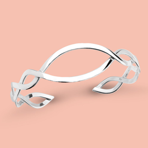 Portrait Sketch Silver Curved Loop Cuff Bangle