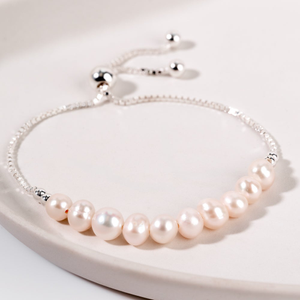 Signature Silver Freshwater Pearl Row Slider Bracelet