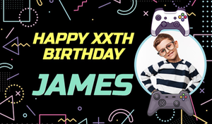 Personalised Birthday Backdrop Banner - Gaming - Add Text & 1 Photo