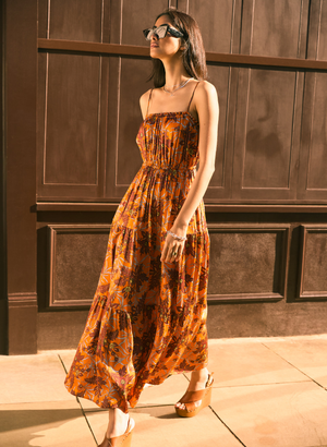 Anais Floral Dress - 12 (UK Size 12) / Tangerine Floral