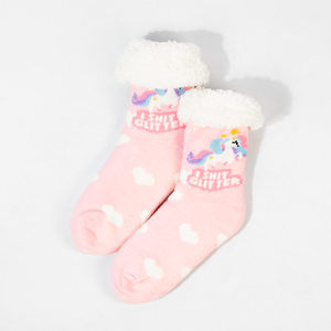 Stay Cosy "I Shit Glitter" Unicorn Pink Fluffy Winter Socks - Non Slip