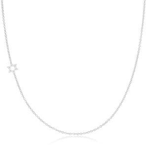 14K Gold Asymmetrical Charm Necklace - White Gold - Star Of David (16")