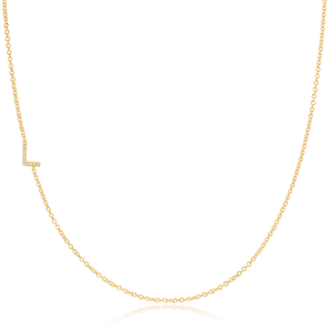 14K Gold Asymmetrical Pavé Letter Necklace - Yellow Gold - 18" (Letter S)