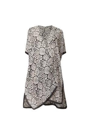 Abstract Black-White Rose Kaftan (one size)