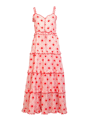 Alice Pink Red Heart Print Tiered Maxi Dress (XL)